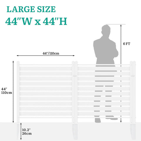 Two 44 Inch By 44 Inch Vinyl Privacy Fence Panels For Outdoor Air Conditioner And Trash Can Enclosure showing size dimensions