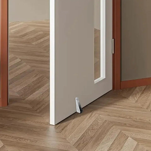 Heavy Duty Sliding Door Track Rollers With Long Stem Brackets Bombproof Reinforced Steel And Nylon Build No Sweat DIY Closet Hardware Replacement Black installed on a closet door.