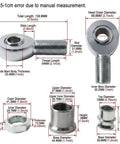 Knockout Beefy Heim Joint Rod End Kit dimensions and specifications including various diameters and lengths for drag racing use.