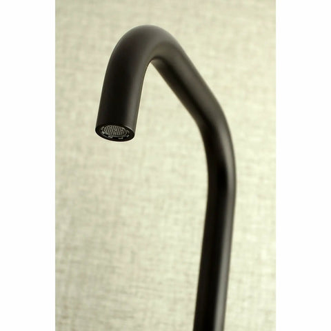 Close-up of spout on Concord 8 Inch Adjustable Center Wall Mount Kitchen Faucet Matte Black Built Tough With Solid Brass Construction