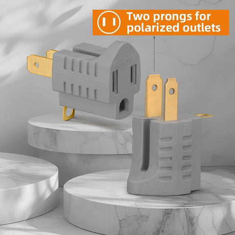 3 Pack Polarized 3 Prong To 2 Prong Grounding Adapter For Indoor Use 125V 15A Wall Plugs Converts 3 Pin To 2 Pin Gray on display