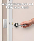 Upgraded Super Sturdy Magnetic Door Catch Adjustable Silent Ball Latch For Closet And French Doors Concealed Heavy Duty Slide Replacement Clean Silver 2 Pack installed on a door handle.