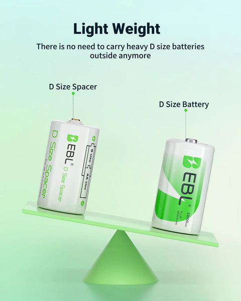 AA To D Size Battery Adapter Spacers 4 Pack For Rechargeable AA Batteries D Size Converter Lightweight Comparison With Real Battery