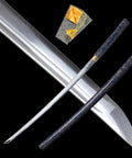 Full Tang High Carbon Steel Iaido Samurai Sword Handmade With Solid Wood Blue Lacquer Scabbard And Included Carry Bag For Showpiece