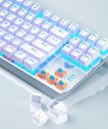 Kick Ass Mechanical Gaming Keyboard 87 Keys Tenkeyless Build Hella Smooth Typing showing LED lighting and blue switches.