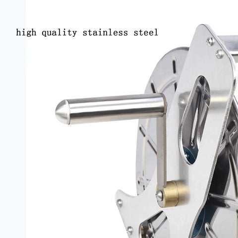 Heavy Duty Stainless Steel Hose Reel Built Like A Tank For Garden Yard And Car Wash Top Notch Industrial Water Organizer close-up of stainless steel crank handle.