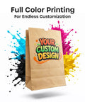 Custom Kraft SOS Bags With No Handles, 12 Pound Capacity, 100 Count, Full Color Printing For Branding, brown bag with splash background