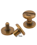 Premium Slick Heavy Duty 10 Pack 1/4 Inch Chicago Screws Brass Quick Detach Rivet Fasteners showing threaded posts and round tops.