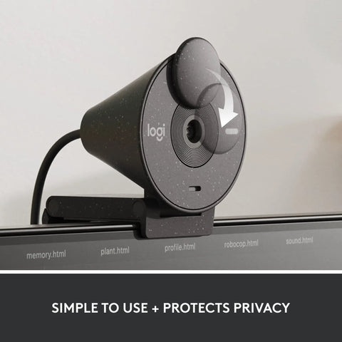 Full HD 1080P Business Webcam With Wide Angle Lens And Sliding Privacy Shutter Zoom Microsoft Teams Certified mounted on a monitor.