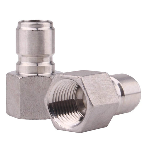 Front view of two DERNORD stainless steel 1/2 in FPT female quick-disconnect sanitary fittings homebrewing, pack of 2