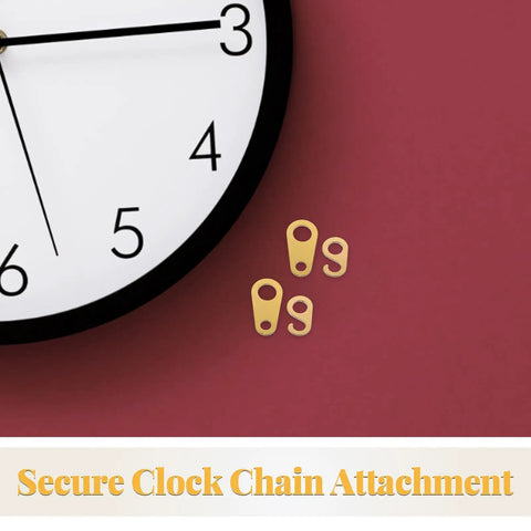 Clock face with 8 Piece Weight Driven Clock Chain Hook Set for Antique Grandfather Floor Clocks displayed on a red background