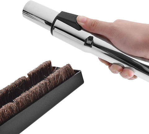 Hand holding wand of Hardwood Floor Vacuum Brush With 1-1/4 Inch Extension Wands Replacement Attachment For Most Vacuums.