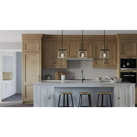 Briarwood Collection One Light Coastal Mini Pendant With Faux Wood Look Enclosure In Graphite Black Finish Pendant Lighting in kitchen
