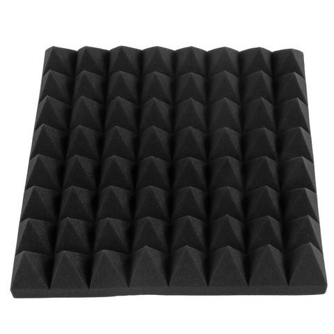 Top Shelf 2X12X12 Inch Pyramid Acoustic Foam Panels 12 Pack in black, high density sound proofing tiles for audio mixing.