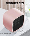 Portable Ceramic Space Heater 1000W 800W With Quick Heat In 2 Seconds, Super Quiet 50dB Desk Heater For Office Or Home, Compact Safe Indoor Use Pink Color, dimensions and weight shown on desk