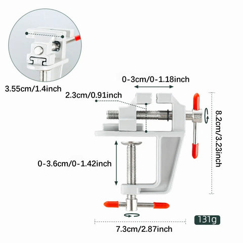 Portable Home Vice Clamp For Small Projects, Nonslip Cast Steel Mini Workbench Accessory with Measurements