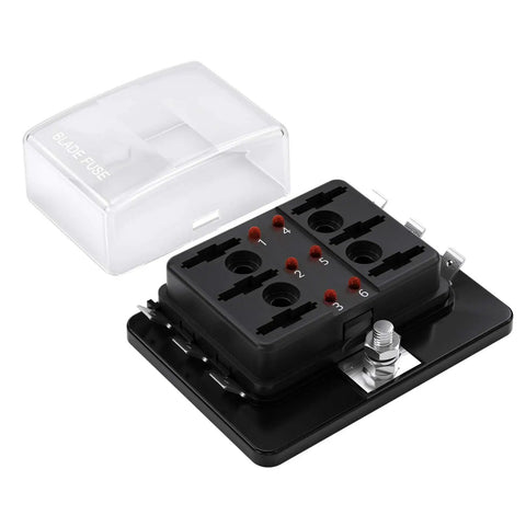 6 Way DC 12 To 32V Blade Fuse Box Holder With LED Warning Light And Protective Cover For Automotive Car Boat Marine Trike Plus Detailed Instruction Manual