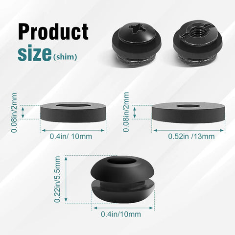 Heavy Duty Quarter Inch Shoulder Screw Fasteners For DIY Kydex And Leather Gun Holsters With Premium Rubber Washers product size chart