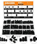 Must Have Black Nylon Spacers Kit With 820 Pieces And 14 Size Assortment for Electrical Outlets displayed in storage box.