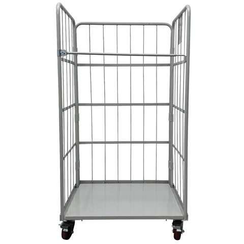 Hella Sturdy Flatbed Cart With Wire Security Cage 1100 Lb Capacity Heavy Duty Warehouse Dolly front view with tall cage.