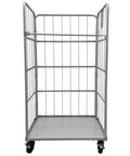 Heavy Duty Foldable Warehouse Push Trolley With Steel Mesh Cage And 1100 Pound Capacity built tough, gray wire cart with large wheels for moving cargo.