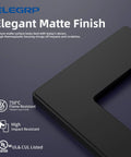 Screwless 1 Gang Wall Plate Mid Size Matte Black Unbreakable Thermoplastic Faceplate Cover For Decorator Receptacle Outlet And Switch UL Listed 5 Pack with matte finish detail and UL listing symbols.