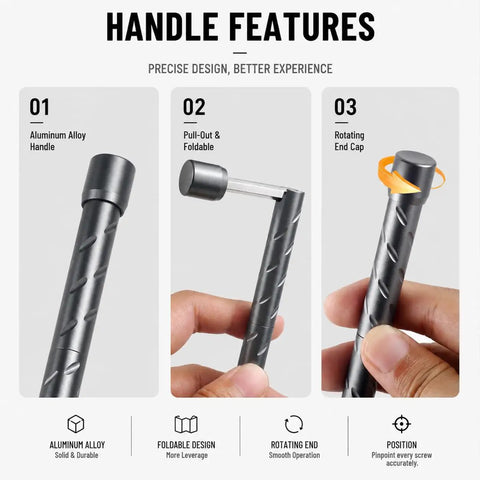 No Fuss Repairs Grab This Badass 55 Piece Precision Screwdriver Set With Magnetic CRV Bits showing aluminum alloy handle features.