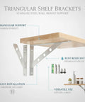 Stainless Steel Triangular Shelf Brackets For Wall Mounts Beefy Heavy Duty Kitchen And Bathroom Shelves Level And Secure Support