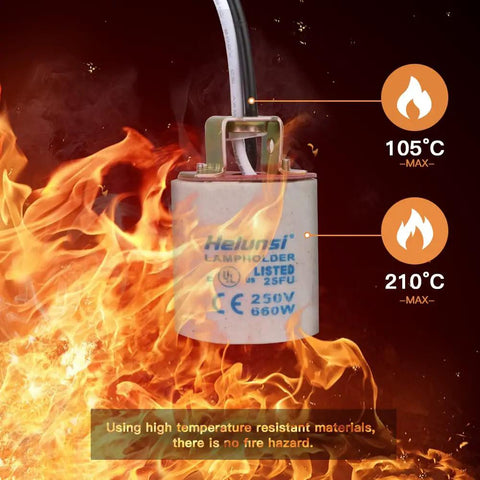 Durable E26 And E27 Ceramic Light Socket Set With 12 Inch Wire Lead Porcelain Lampholder, high temperature in flames