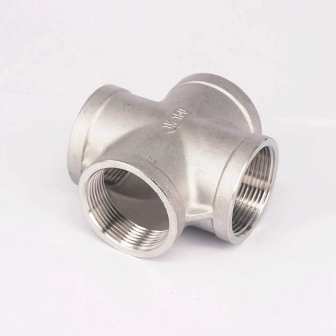 1-1/2 Inch BSP Female Cross 304 Stainless Steel 4 Way Pipe Fitting For Water Oil Air Systems, Heavy Duty Connector, Corrosion Resistant Plumbing Fitting With Leak Proof Seal