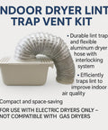 Indoor Dryer Lint Trap Vent Kit with 48 Inch Flexible Aluminum Hose and Interlocking System on white surface
