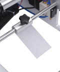 Semi Automatic Round Bottle Labeling Machine High Speed 300W Fiber Optic Sensor close-up of adjustment knob and paper feed