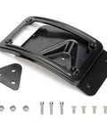 Curved Laydown License Plate Mount With Frame For 4x7 Plates Black Finish Is Designed For 3 Bolt Mount Brackets with screws displayed