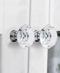 Crystal Glass Drawer Knobs 25 Pack Diamond Shaped 30mm with Silver Base for Cabinets and Furniture, Durable Zinc and Glass Hardware Upgrade for Kitchen, Bathroom, and Home Decor, close-up view