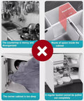 Issues with blind corner cabinets showing disorganized kitchen, wasted space, and non-optimized storage solutions.