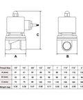Dimensional diagram of Half Inch Stainless Steel Electric Solenoid Valve 24V DC Normally Closed Viton Seals For Water Air Fuel Systems
