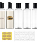 TSA Approved Travel Bottles 3.4 Oz On The Go Friendly 5 Pack Leak Proof Squeezable Clear Plastic Containers With Labels For Shampoo Lotion And Gel Perfect For Flights Cruises And Gyms