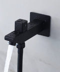 Top Shelf 16 Square Led Shower System With Brushed Nickel Thermostatic Controls For Rainfall Mist And Handheld Sprayers Heavy Duty Stainless Steel Frame With Temp Sensing Color Lights water faucet with modern black design and flowing water
