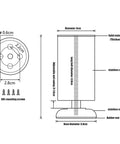 Diagram of Adjustable Stainless Steel Furniture Legs Set 4 Pcs Screw-In Replacement Feet For Coffee Tables, dimensions and components