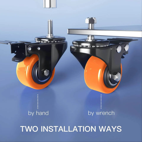Two installation methods for Heavy Duty Stem Caster Wheels Set of 4 with 2 Inch Swivel Casters and 1 Inch Stem Length 1/4-20 Threaded Brakes