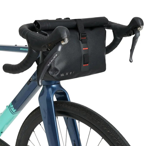 Handlebar Bag For Bicycles Waterproof Front Frame Storage Pouch 3.5L mounted on a road bike with drop bars, ideal for bikepacking