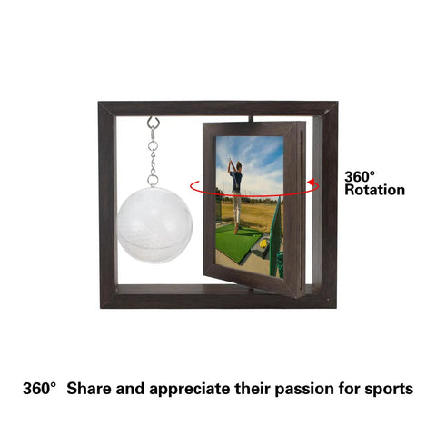 Two In One Golf Ball Display Frame With Round Transparent Case And Rotatable 4x6 Photo Frame Gift for showing golf memories