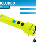 Intrinsically Safe Permissible Dual-Light Flashlight With 160 Lumen Beam And 130 Lumen Flood, green, polymer, top view.