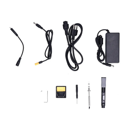 Hot New Type C Soldering Iron Kit For Pros And DIY Geeks With Power Adapter for tools and accessories, including cables and cleaning sponge.
