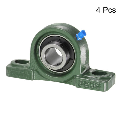 4 Pack UCP205-14 Pillow Block Bearing With 7/8 Inch Bore, Solid Cast Iron Base Mounted Housing, Self Aligning Insert Bearing Block For Smooth, Low Friction, Quiet Operation In Machinery And Conveyor Setups. Green cast iron pillow block bearing with 7/8 inch bore
