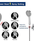 Dual Rainfall Shower Combo With 11 Inch Extension Arm High Pressure Rain Head And Handheld Spray 1.5M Hose, 5 Spray Settings