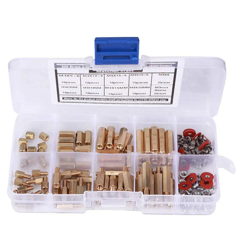 Brass M3 Standoff Kit With Screws, Washers, Nuts, And Hex Spacers For 140 Piece Electronics Hardware Set For Circuit Boards And Computer Connectors Durable Slick DIY Project Kit in organizer case
