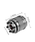 Rock Solid Bellows Coupling Featuring Zero Backlash Drive Shafts And Hella Precise CNC Machined Fit Smooth Power Transmission Sleeve for high gear machinery, measuring 80mm length and 65mm diameter.