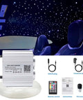 Dual Port 16W Twinkle Starlight Headliner Kit With 700 Fibers, 9.8ft PMMA Optic Cables, RGBW Ceiling Lights for Car