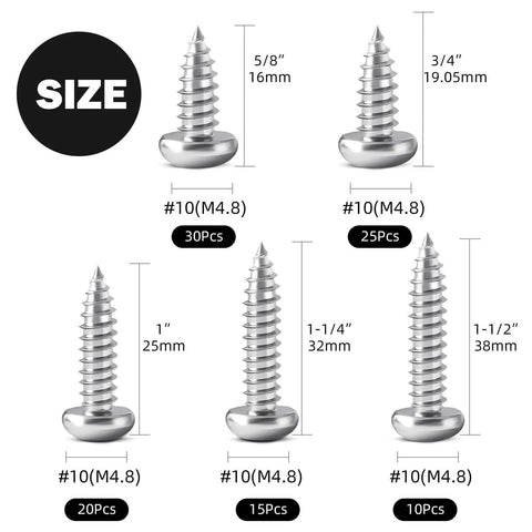 Go-To Assorted Self Tapping Screws Kit For Wood And Drywall With 100 Pcs Of 304 Stainless Steel Truss Head Sheet Metal Screws In Five Sizes